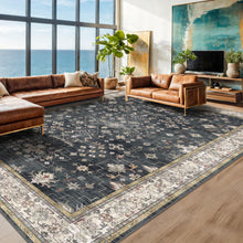 Load image into Gallery viewer, Boho Black Rug for Living Room - Washable 10x14 Area Rug, Dining Room Rugs for Under Table, Soft Low Pile Carpet for Large Bedroom - Farmhouse Decor, Non-Slip & Stain Resistance (10x14 Black/Multi)