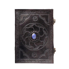 Load image into Gallery viewer, PERSIAN CRAFTS Leather Diary Embossed Black with Royal Blue Lapis Lazuli Gemstone Stone Handmade Leather Journal Notebook & Sketchbook Blank Book For Gift 7 x 10 Inch