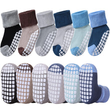 Load image into Gallery viewer, LANLEO Baby Girls Boys Non Slip Socks with Grips Toddler Kids Unisex Warm Thick Cotton Ankle Crew Socks with Grippers 6 Pairs Mix Color B,1-3 Year Old