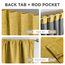 Load image into Gallery viewer, Joydeco Blackout Curtains for Bedroom - 100% Light Blocking 2 Panels Set Yellow Drapes 42"W x 108"L, Thermal Insulated Room Darkening Curtains, Linen Textured for Living Room, Rod Pocket & Back Tabs