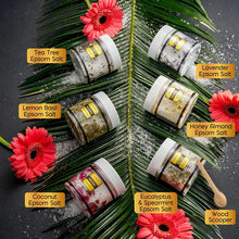 Load image into Gallery viewer, Mothers Day Gifts for Mom, Epsom Bath Salts Gift Basket Set, Self Care Salt with Essential Oil, Gifts for Women, Her, Mother, Lavender, Eucalyptus, Lemon, Coconut, Tea Tree, Honey Almond