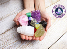 Load image into Gallery viewer, AtPerry's 16 LARGE Natural Healing Crystals Set in Wooden Box - Tumbled, Rough & Raw Crystals, Including Selenite Tower, Black Tourmaline, Amethyst, Rose Quartz, Lapiz Lazuli, Citrine & Tiger's Eye