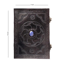 Load image into Gallery viewer, PERSIAN CRAFTS Leather Diary Embossed Black with Royal Blue Lapis Lazuli Gemstone Stone Handmade Leather Journal Notebook & Sketchbook Blank Book For Gift 7 x 10 Inch