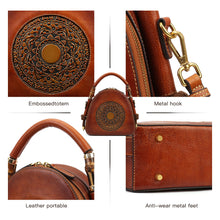 Load image into Gallery viewer, Zhuoliang Genuine Leather Pocketbooks for Women, Retro Organizer Top Handle Satchel Totem Leather Handbag Ladies