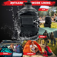 Load image into Gallery viewer, 1 Gallon Water Bottle Insulated - 128 Oz Stainless Steel Metal Water Jug with Holder - | Carrying Bag | Spout Handle | Straw Lids | Keep Cold & Hot | - Black Tactical Flask for Travel Hiking Sport