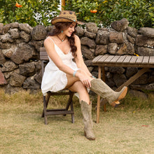 Load image into Gallery viewer, IUV Cowboy Boots For Women Western Cowgirl Boots with Chunky Heel Mid Calf Snip Toe Ideal for low insteps