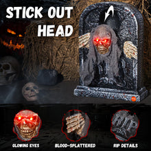 Load image into Gallery viewer, Halloween Animatronic Tombstone with Moving Skeleton - Sensor Activated Animated Scary Prop with Creepy Sound & Light-Up Eyes for Haunted House, Yard,Halloween Party Decor