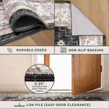 Load image into Gallery viewer, Boho Black Rug for Living Room - Washable 10x14 Area Rug, Dining Room Rugs for Under Table, Soft Low Pile Carpet for Large Bedroom - Farmhouse Decor, Non-Slip & Stain Resistance (10x14 Black/Multi)
