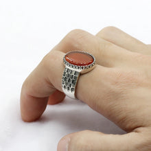 Load image into Gallery viewer, New 925 Sterling Silver Men Ring with Big Red Natural Onyx Stone Vintage Thai Silver Ring for Man Women Turkish Jewelry