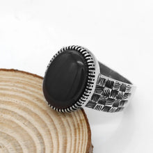 Load image into Gallery viewer, Turkey Black Men Ring 925 Sterling Silver Big Onyx Stone Ring Thai Silver Vintage Style Finger Ring for Male Women Punk Jewelry