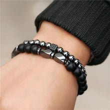 Load image into Gallery viewer, Matte Hematite Stone Beads Bracelet Set 2Pcs/Sets Erkek Bileklik Jewelry Mens CZ charm Bracelets For Women Punk Pulseras Mujer