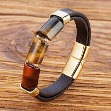 Load image into Gallery viewer, New Retro Style Lucky Natural Tiger Eye Stone Jewelry Men's Bracelet Stainless Steel Classic Leather Rope Bracelet