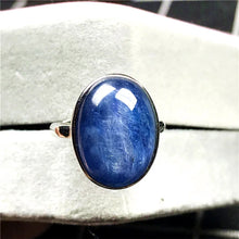 Load image into Gallery viewer, 14mm Natural Blue Kyanite Crystal Ring Jewelry For Woman Lady Men Oval Beads Love Gift Cat Eye Stone Adjustable Size Ring AAAAA