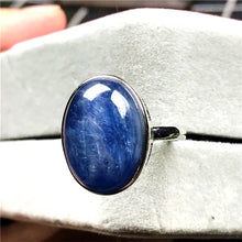 Load image into Gallery viewer, 14mm Natural Blue Kyanite Crystal Ring Jewelry For Woman Lady Men Oval Beads Love Gift Cat Eye Stone Adjustable Size Ring AAAAA