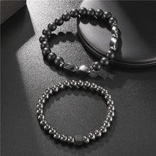 Load image into Gallery viewer, Matte Hematite Stone Beads Bracelet Set 2Pcs/Sets Erkek Bileklik Jewelry Mens CZ charm Bracelets For Women Punk Pulseras Mujer