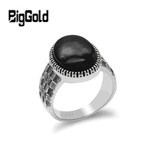 Load image into Gallery viewer, Turkey Black Men Ring 925 Sterling Silver Big Onyx Stone Ring Thai Silver Vintage Style Finger Ring for Male Women Punk Jewelry