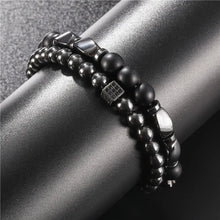 Load image into Gallery viewer, Matte Hematite Stone Beads Bracelet Set 2Pcs/Sets Erkek Bileklik Jewelry Mens CZ charm Bracelets For Women Punk Pulseras Mujer