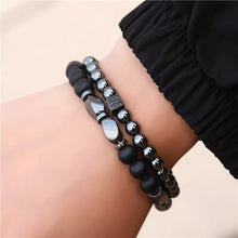 Load image into Gallery viewer, Matte Hematite Stone Beads Bracelet Set 2Pcs/Sets Erkek Bileklik Jewelry Mens CZ charm Bracelets For Women Punk Pulseras Mujer