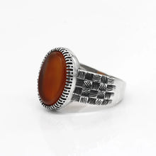 Load image into Gallery viewer, New 925 Sterling Silver Men Ring with Big Red Natural Onyx Stone Vintage Thai Silver Ring for Man Women Turkish Jewelry
