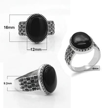 Load image into Gallery viewer, Turkey Black Men Ring 925 Sterling Silver Big Onyx Stone Ring Thai Silver Vintage Style Finger Ring for Male Women Punk Jewelry