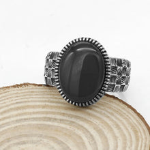 Load image into Gallery viewer, Turkey Black Men Ring 925 Sterling Silver Big Onyx Stone Ring Thai Silver Vintage Style Finger Ring for Male Women Punk Jewelry