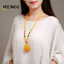 Load image into Gallery viewer, Natural Chicken Fat Yellow Amber Necklace Women Pendant Necklace Fine Jewelry Water Drop Gemstone for Party Gift