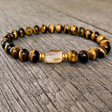 Load image into Gallery viewer, 6mm Tiger Eye with Raw Citrine Nugget Bracelet Empath Moonstone Amethyst Rose Quartz Gemstone Bracelet