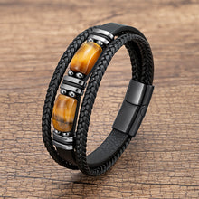 Load image into Gallery viewer, Multi-layer Braided Leather Charm Bracelet Red Blue Tiger Eye Stone Bracelet For Men Simple Stainless Steel Jewelry Accessories
