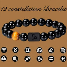 Load image into Gallery viewer, 12 Constellation Zodiac Signs Beads Couples Bracelet Natural Black Onyx Stone Elastic Charm Bracelet for Women Men Birthday Gift