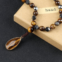 Load image into Gallery viewer, 8mm Tiger Eye Stone Necklace Drop Pendant Handmade Knotted Irregular Hematite Beaded Necklaces Health Protection Mala Jewelry