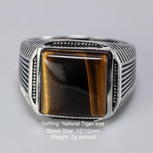 Load image into Gallery viewer, Authentic Sterling Silver 925 Man Ring With Tiger Eyes Fine Jewelry Stripe Pattern Natural Stone Cool Retro Punk Ringen