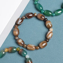 Load image into Gallery viewer, Natural Stone Coffee Lace Agates Bracelet Cylinder Drum Barrel Shape Jades Beads Bracelets On Hand Brown Exquisite Bangles Gift