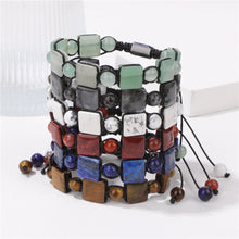 Load image into Gallery viewer, Natural Cube Flat Square Stone Beads Bracelet Adjustable Rope Braided Bracelets Tiger Eye Labradorite Bracelet for Women Men