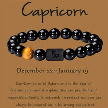 Load image into Gallery viewer, 12 Constellation Zodiac Signs Beads Couples Bracelet Natural Black Onyx Stone Elastic Charm Bracelet for Women Men Birthday Gift