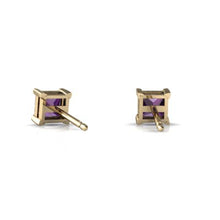 Load image into Gallery viewer, 14kt Yellow Gold Amethyst 4mm Square Princess Cut Stud Earrings