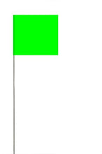 Load image into Gallery viewer, Swanson Tool Swanson Tool Co Lime Glo Safety Marking Flag 25 Pack, 2.5 inch by 3.5 inch with a 15 inch Wire Staff, Model # FLM1525