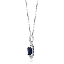 Load image into Gallery viewer, Gin and Grace 10K White Gold Genuine blue Sapphire Pendant with Diamonds for women | Ethically, authentically & organically sourced (Emerald-cut) shaped Sapphire hand-crafted jewelry for her | Sapphire Necklace for women