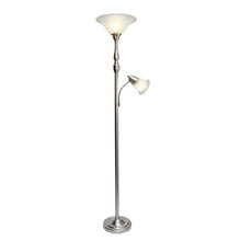 Load image into Gallery viewer, Elegant Designs LF2003-BSN 2 Light Mother Daughter White Marble Glass Floor Lamp, Brushed Nickel
