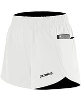Load image into Gallery viewer, CADMUS 2 in 1 Women's Workout Shorts Gym Running Shorts for Women Sport Pro Shorts Zipper Phone Pockets,3 Pack, Black & Gray & White, Medium