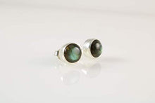 Load image into Gallery viewer, Sterling Silver 925 Natural Green-Blue 8mm Labradorite Round Stud Earrings - Labradorescence Effect