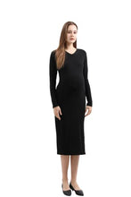 Load image into Gallery viewer, Maternity Sweater Dress for Fall Winter Long Sleeve Warm Dress for Work Casual (Small, V-Neck Black)