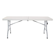 Load image into Gallery viewer, Office Star Resin Rectangle Center-Folding Portable Table for Picnics, Camping, and Tailgating, 6 Feet, Grey