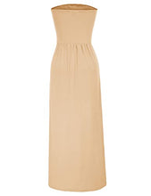 Load image into Gallery viewer, GRACE KARIN Women Strapless Ruched Maxi Dress with Pocket Size XL Light Coffee