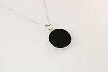 Load image into Gallery viewer, Sterling Silver 925 Round Flat Black Onyx Pendant Necklace 16+2 inches Chain - Elegant Gift Box
