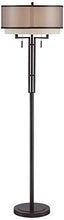 Load image into Gallery viewer, Alamo Modern Floor Lamp Industrial Bronze Sheer Brown Organza and Linen Double Drum Shade for Living Room Reading - Franklin Iron Works