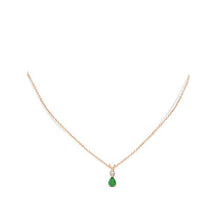 Load image into Gallery viewer, Prong Set V Bale Diamond and Emerald Drop Pendant Necklace in 14K Rose Gold (7x5mm Emerald)