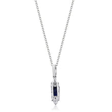 Load image into Gallery viewer, Gin and Grace 10K White Gold Genuine blue Sapphire Pendant with Diamonds for women | Ethically, authentically & organically sourced (Emerald-cut) shaped Sapphire hand-crafted jewelry for her | Sapphire Necklace for women