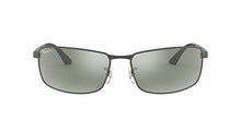 Load image into Gallery viewer, Ray-Ban Men's RB3498 Metal Rectangular Sunglasses, Matte Gunmetal/Polarized Silver Flash, 61 mm