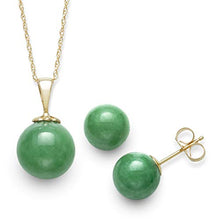 Load image into Gallery viewer, 14K Yellow Gold Natural Jade Pendant Necklace and Stud Earring Set