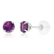 Load image into Gallery viewer, Solid 14K White Gold Round Genuine Amethyst Stud Earrings (4mm)